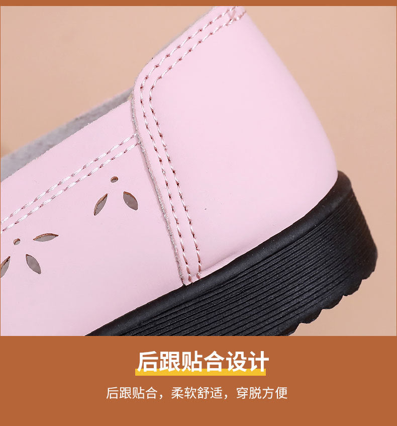 Spring Mom Shoes Sandals Soft Sole Comfortable Flats Hole Hollow Flats Shoes Middle-Aged and Elderly Women's Shoes Elderly Grandma Leather Shoes
