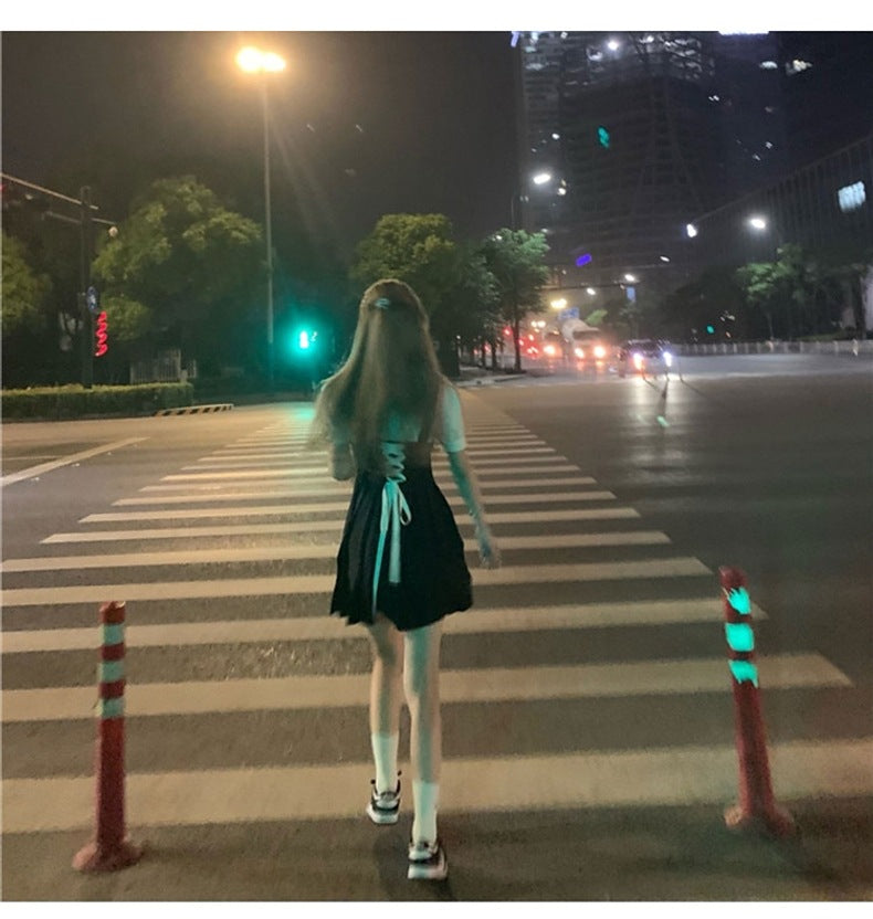 French Design Sense suit 2024 New College Style Women's Wear Spring Black Strap Sweet and Spicy dress Summer