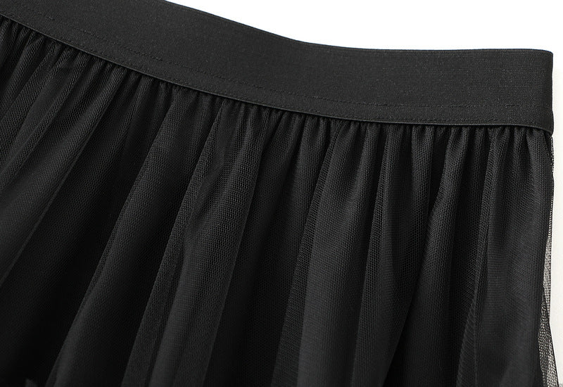 2025 Summer Floor-length Pleated Skirt Women Long Maxi Tulle Skirt for Women High Waist Vintage Mesh Cake Skirt Female