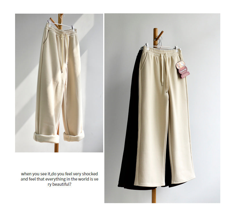 【Double Warm Wool Pants】Women's New Style Draped Wool Silk Soft and Smooth Winter Slimming Wide-Leg Casual Long Pants for Women