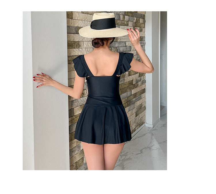 Women's Plus Size Swimsuit One-Piece Belly-Covering Slimming Look with Steel Rings Big Breasts Gathered up Western Style Super Fairy Hot Spring Conservative Vacation Swimsuit