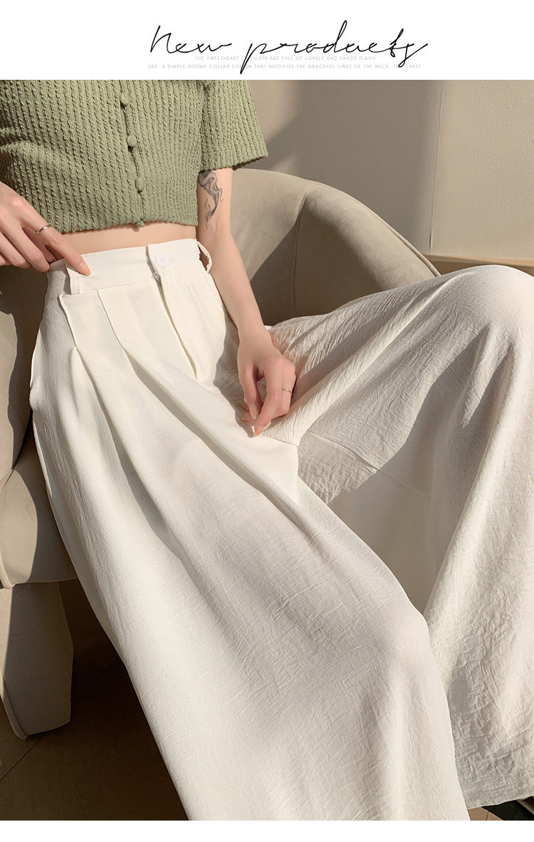 Real Shot of Textured Ice Silk Wide-Leg Pants for Women, New Summer Thin Pants for Small People, High-Waisted Casual Pants and Skirts