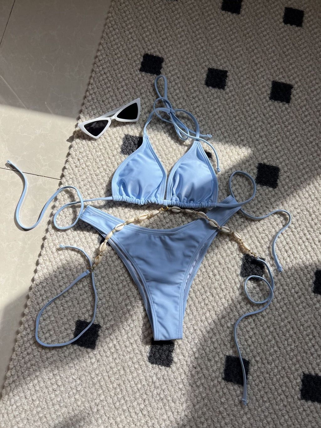 2025 European and American Plain New Sexy Shell Chain Swimsuit Swimsuit Bikini Bikini Cross-Border Export