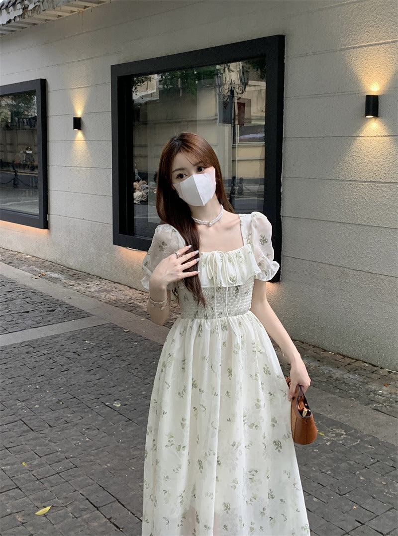 Gentle Floral Dress for Women, Summer 2026 New Chiffon Seaside Vacation First Love Dress, Puff Sleeve Long Dress