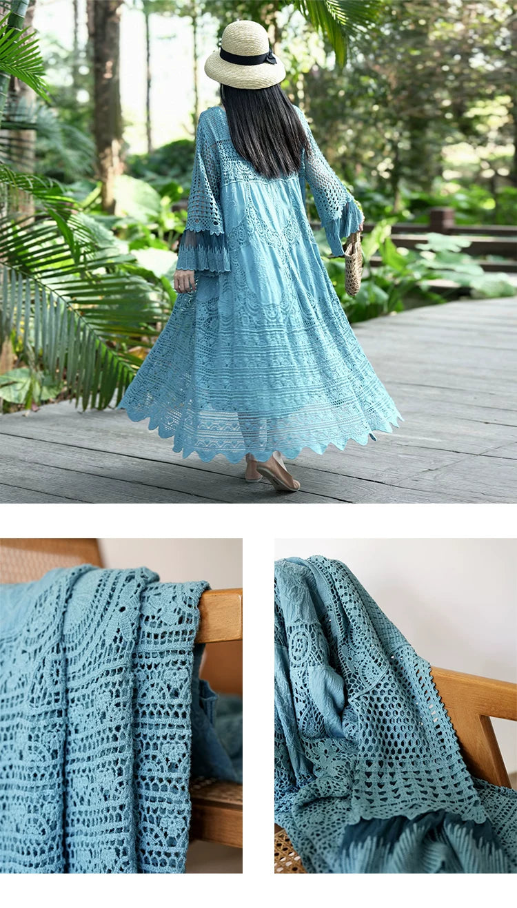 TIYIHAILEY Spring Summer Women Dresses Full Flare Sleevev Beige Loose Ladies Clothing Fashion Long Maxi 2026 New Blue Red Brown