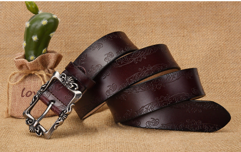 Cross-border European and American Women's Retro Belt Embossed Pattern Pin Buckle Belt Women's Ins Style All-match Simple Casual Pants Belt