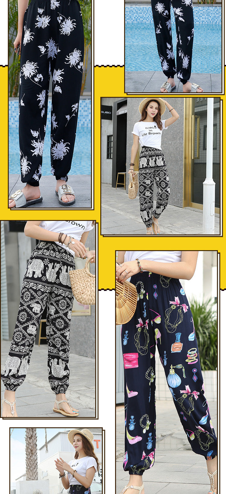 New Beach Pants for Women, Summer Cotton Silk Casual Pants, Thin Pajamas, Ethnic Style Anti-Mosquito Pants, Women's Home Bloomers