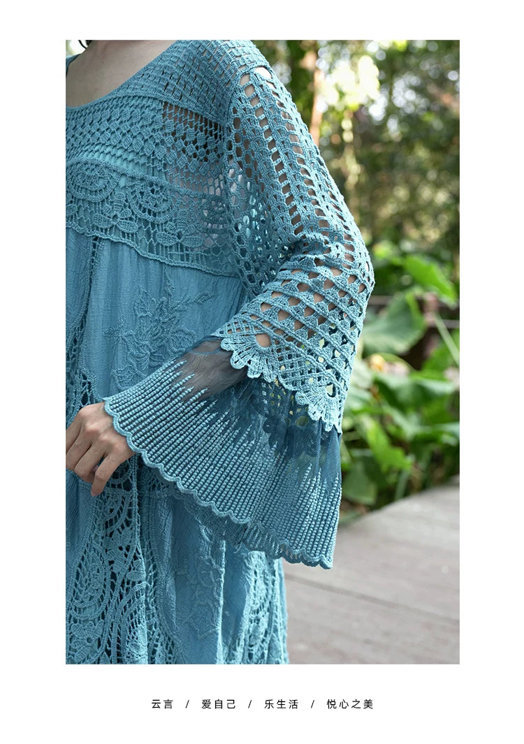 TIYIHAILEY Spring Summer Women Dresses Full Flare Sleevev Beige Loose Ladies Clothing Fashion Long Maxi 2026 New Blue Red Brown