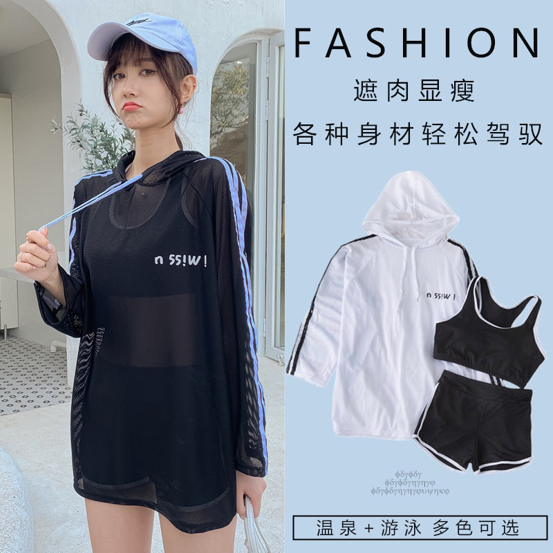 Swimsuit for Female Students, Three-Piece Set, 2025 New Style, Tummy-Covering, Slimming, Sun-Protective, Internet-Famous, Conservative Two-Piece Swimsuit for Women