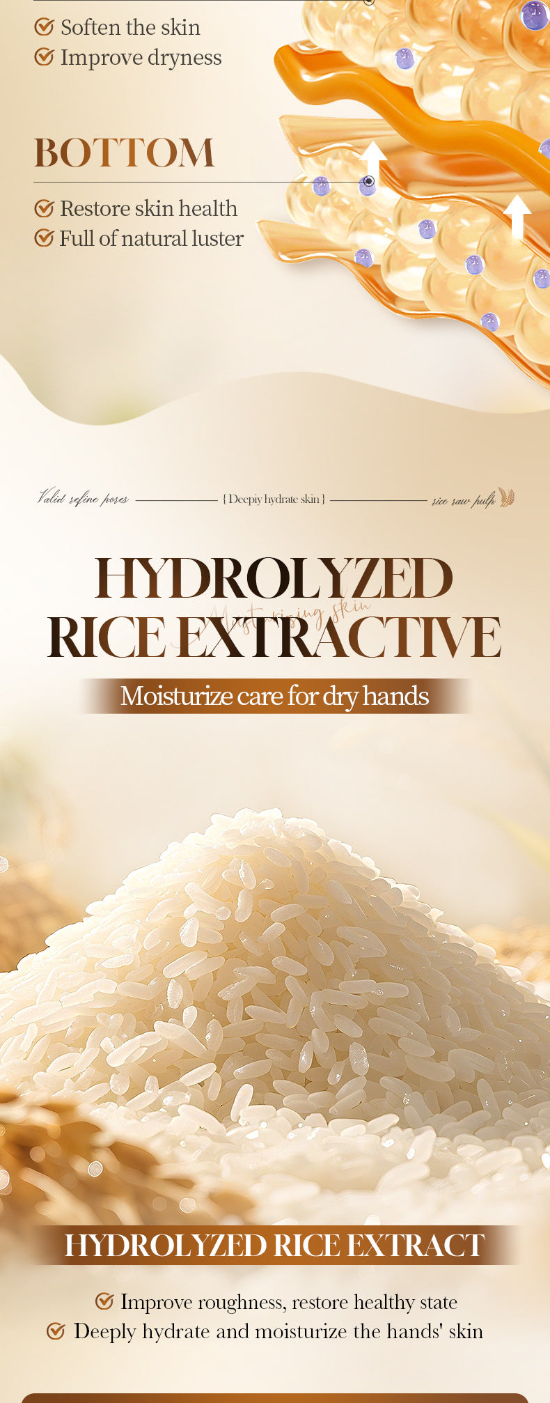 Travel Size Rice Extract Serum Hand Cream 60g - Deep Moisturizing Hand Cream for Dry Rough Hands, Hydrating & Smoothing Care