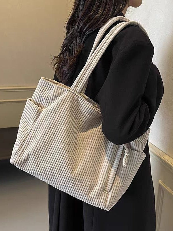 Corduroy Bag Women's Large Capacity 2024 New Autumn and Winter Casual Shoulder Shopping Bag Premium Tote Bag
