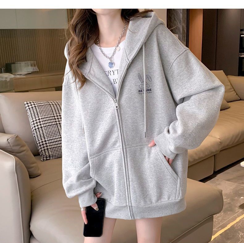 Embroidered Pattern Hooded Sweatshirt Girls' Cardigan Jacket 2026 Spring, Autumn and Winter New Style Lazy Style Loose Long-Sleeved Top