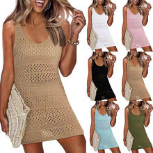Cross-border European and American Sexy Hollow Strap Long Dress Slim-fit Tassel Beach Dress Sleeveless Knitted V-neck Strap Dress