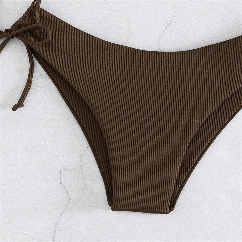 European and American Tube Top Bikini Swimsuit for Women 2024 New Pure Color Sexy Huludao Swimsuit Split Swimsuit High-End