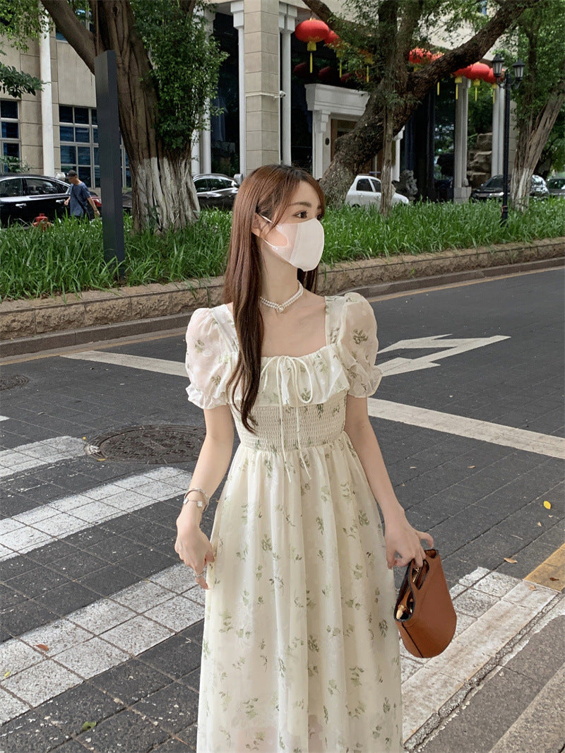 Gentle Floral Dress for Women, Summer 2026 New Chiffon Seaside Vacation First Love Dress, Puff Sleeve Long Dress