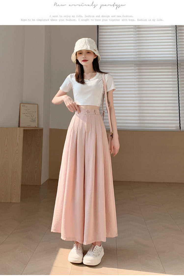 Real Shot of Textured Ice Silk Wide-Leg Pants for Women, New Summer Thin Pants for Small People, High-Waisted Casual Pants and Skirts