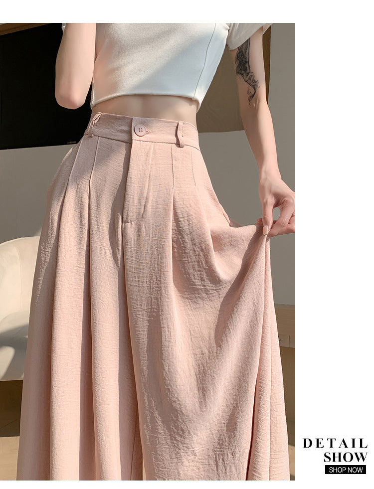 Real Shot of Textured Ice Silk Wide-Leg Pants for Women, New Summer Thin Pants for Small People, High-Waisted Casual Pants and Skirts