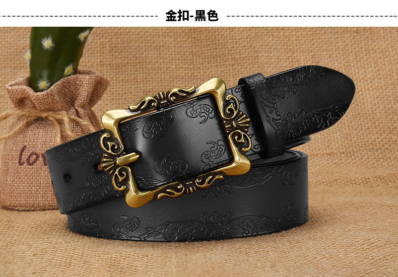 Cross-border European and American Women's Retro Belt Embossed Pattern Pin Buckle Belt Women's Ins Style All-match Simple Casual Pants Belt