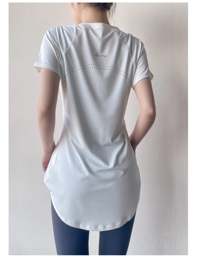 Yoga Clothing Short-sleeved Summer New Mid-length Hip Covering Slimming Quick-drying Top Breathable Fitness Sports T-shirt Women's Thin