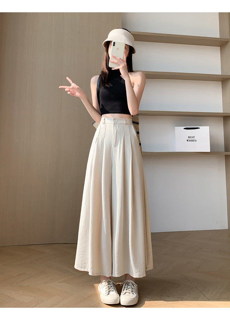 Real Shot of Textured Ice Silk Wide-Leg Pants for Women, New Summer Thin Pants for Small People, High-Waisted Casual Pants and Skirts