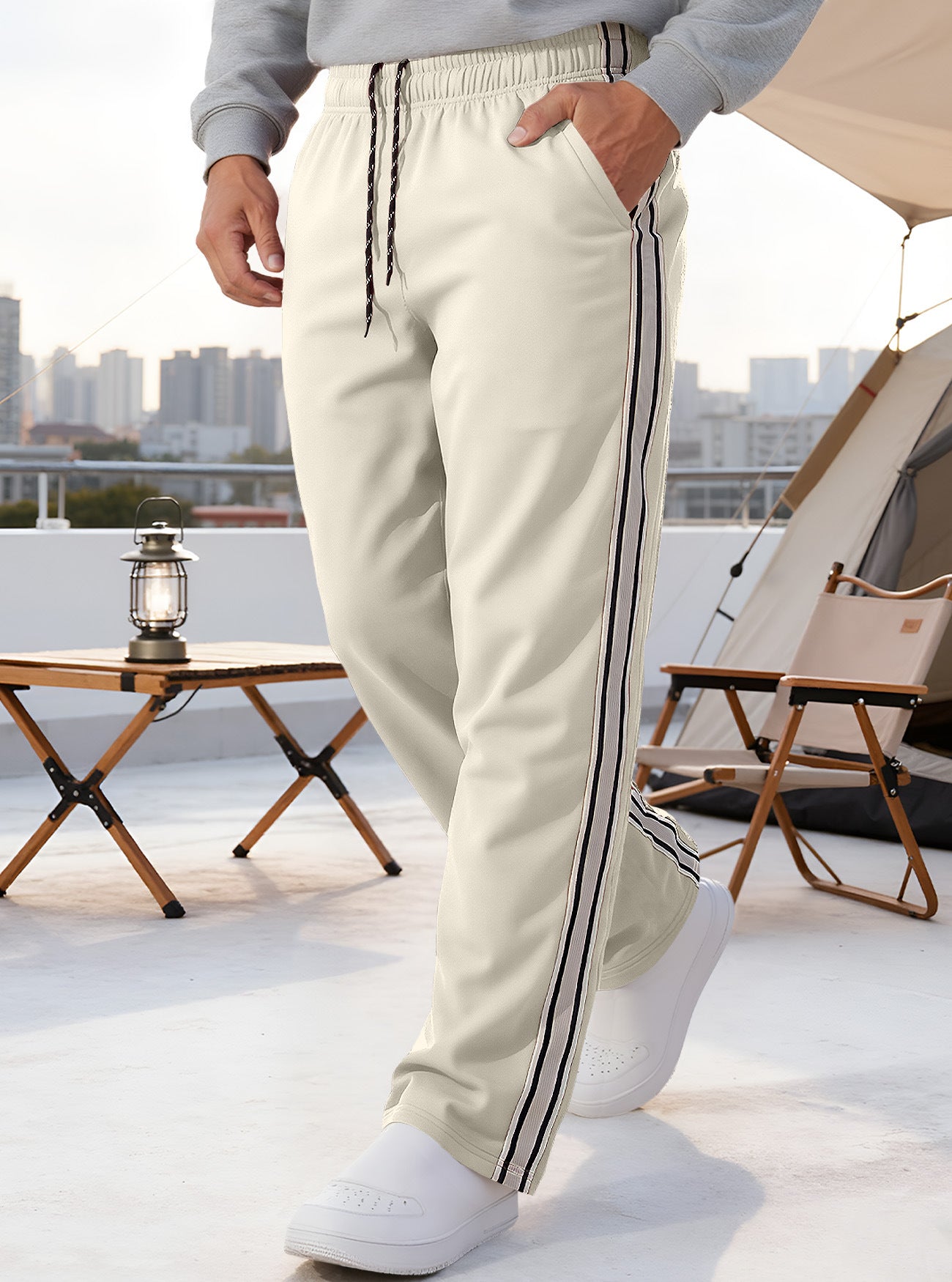 Independent Brand European and American Men's Pearl Cotton Twill Casual Sports Side Stripe Cross-Border High Street Straight Wide-Leg Sweatpants