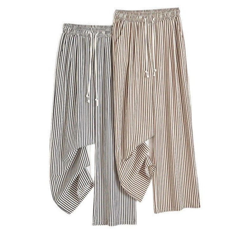 Foreign Trade Bag-free Trendy Black and White Vertical Stripe Wide-leg Pants Women's Summer Thin Vertical Straight Pants All-match Slimming Casual