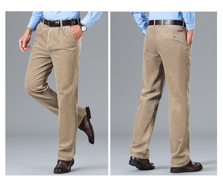 Thick Corduroy Pants Pure Cotton Men's Pants Autumn and Winter Thick Cotton High-Waisted Loose Straight Double-Pleated Corduroy Men's Long Pants