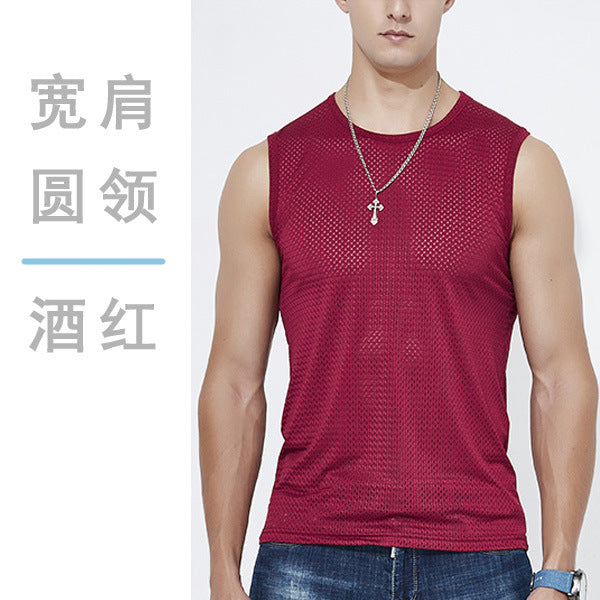 Men's Ice Silk Mesh Tank Top Sports Fitness Quick-Dry Sleeveless Shirt
