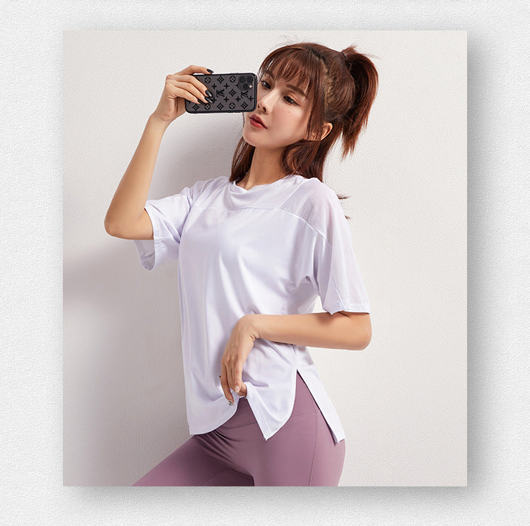 2025 Summer Yoga Top Loose Sports Short Sleeve Women's Quick-Drying Running Fitness Wear Top Breathable Exercise T-Shirt