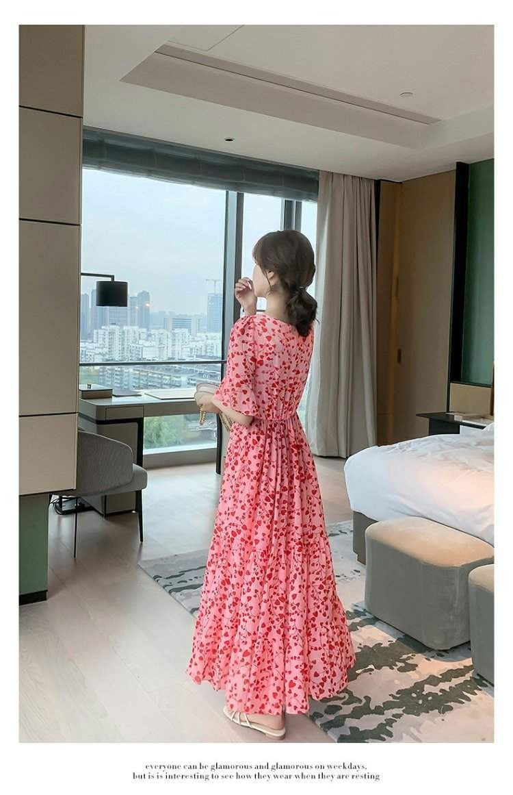 2024 Summer dress Summer plus size Women's New Loose Slimming Belly Covering Plus Weight Plus Chiffon Long Dress All-match