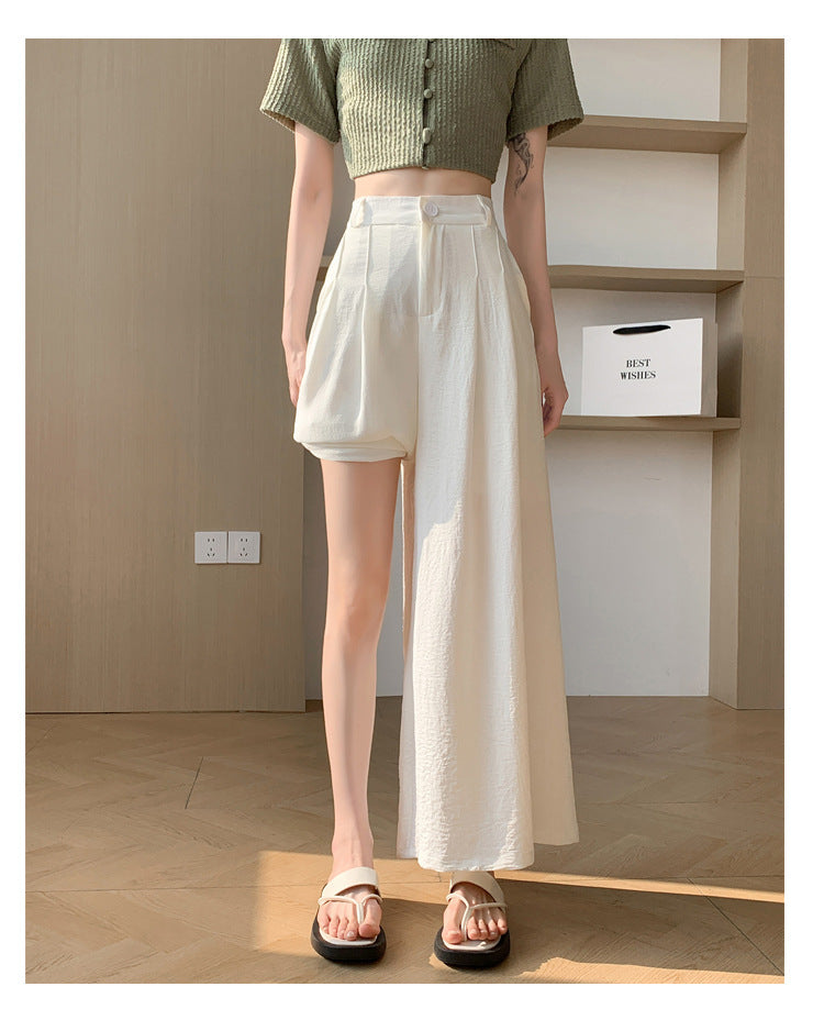 Real Shot of Textured Ice Silk Wide-Leg Pants for Women, New Summer Thin Pants for Small People, High-Waisted Casual Pants and Skirts