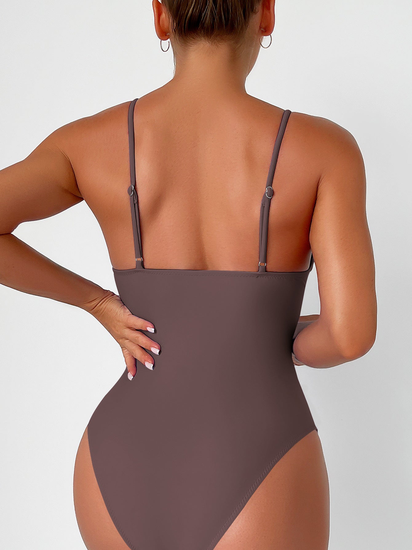 New European and American Solid Color Tight One-Piece Swimsuit Quick-Drying Resort Hot Spring Swimsuit Women's Swimsuit High-End Swimsuit