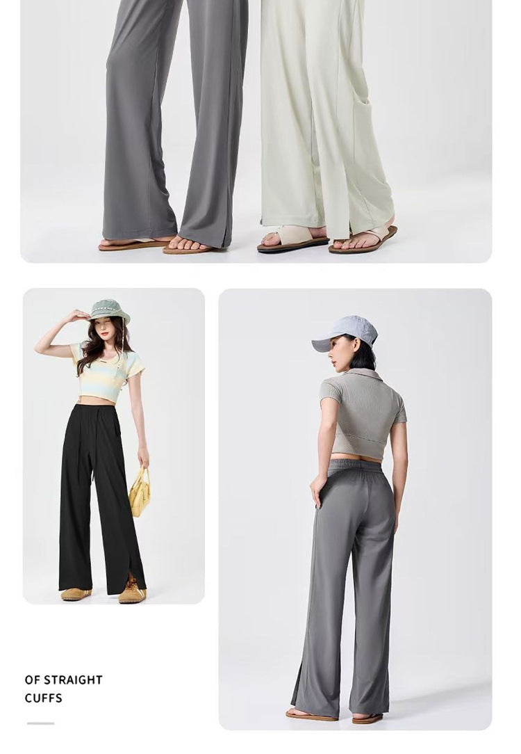 Summer Sunscreen Cool Ice Silk Wide Leg Pants Women's Lightweight Breathable Lazy Style Casual All-match Loose Slimming Straight Leg Pants