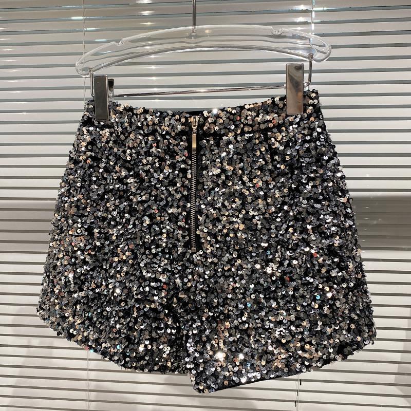 Dropshipping Autum New Full of Sequins Shiny Heavy Zipper Nightclub Socialite Three-Point Shorts Hot Pants for Women