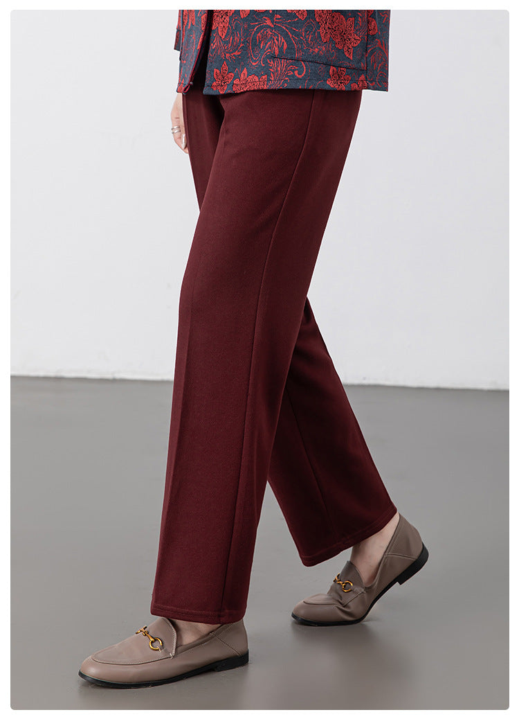 Women's Multi-Color Imitation Wool Straight Pants High-Waisted Slimming Look Draped Pure Color Simple No-Iron Work Clothing Casual Long Pants