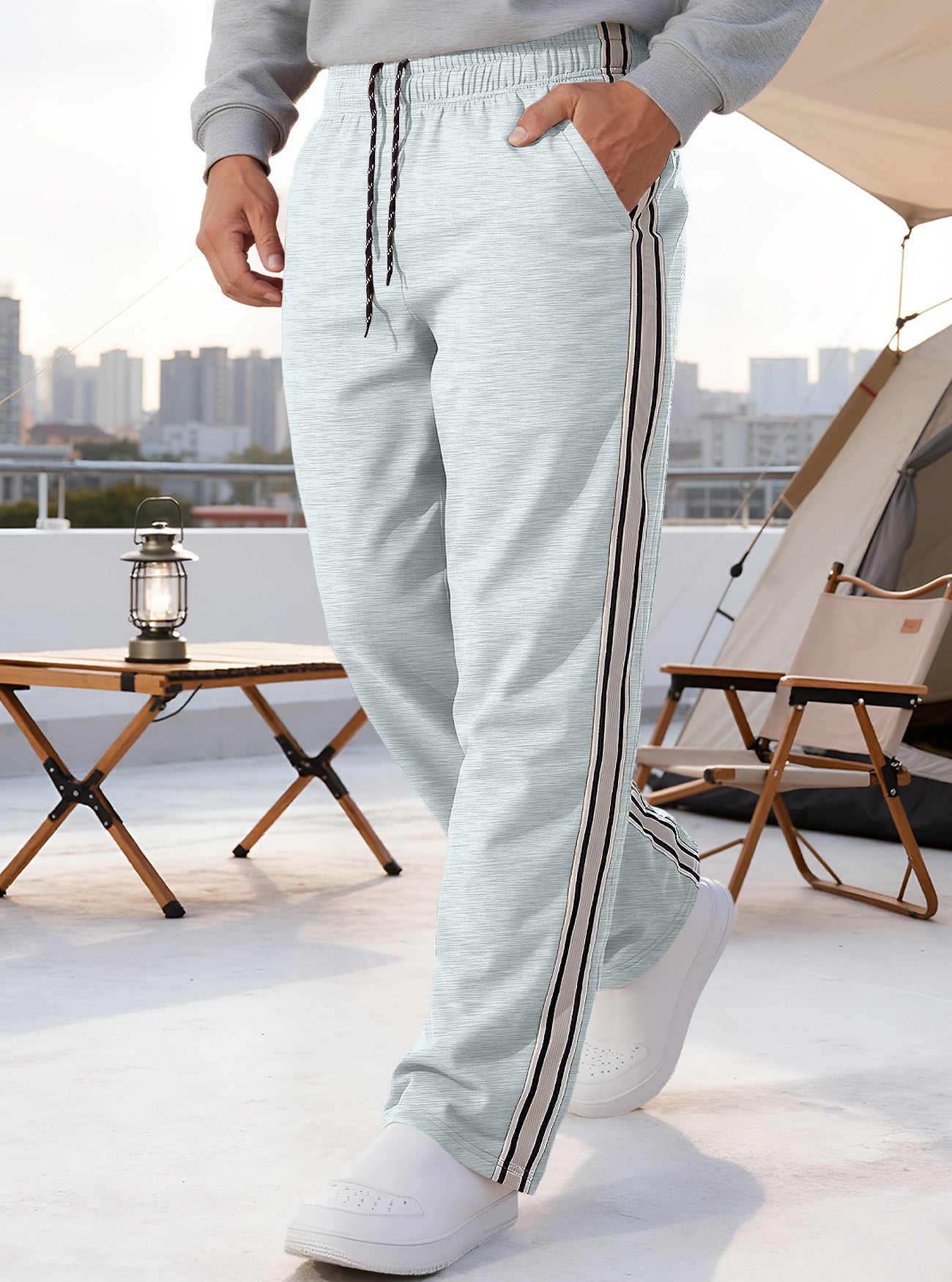 Independent Brand European and American Men's Pearl Cotton Twill Casual Sports Side Stripe Cross-Border High Street Straight Wide-Leg Sweatpants