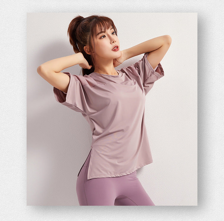 2025 Summer Yoga Top Loose Sports Short Sleeve Women's Quick-Drying Running Fitness Wear Top Breathable Exercise T-Shirt