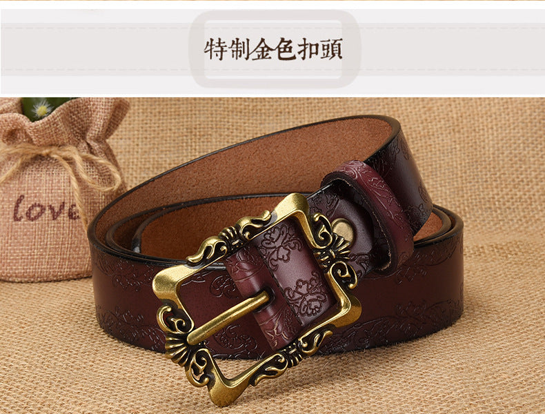 Cross-border European and American Women's Retro Belt Embossed Pattern Pin Buckle Belt Women's Ins Style All-match Simple Casual Pants Belt