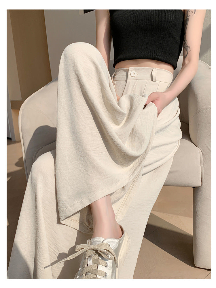 Real Shot of Textured Ice Silk Wide-Leg Pants for Women, New Summer Thin Pants for Small People, High-Waisted Casual Pants and Skirts