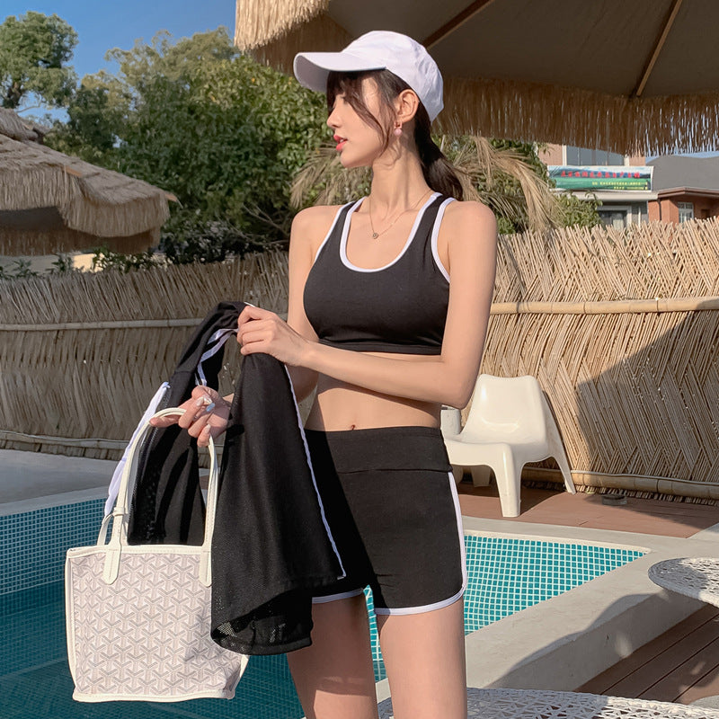 Swimsuit for Female Students, Three-Piece Set, 2025 New Style, Tummy-Covering, Slimming, Sun-Protective, Internet-Famous, Conservative Two-Piece Swimsuit for Women
