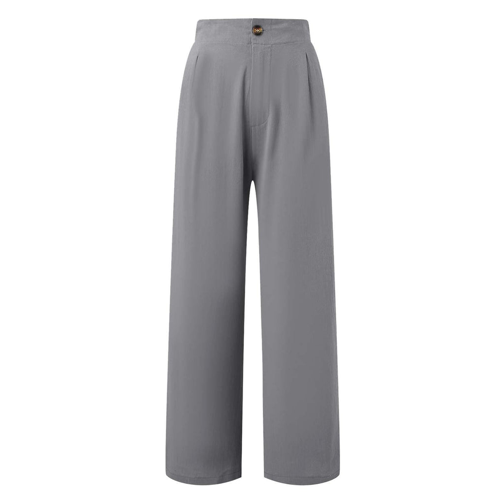 2026 Cross-Border Amazon European and American Summer Comfortable High-Waisted Long Pants with Buttons and Elastic Waist Wide-Leg Pants for Women Casual Straight-Leg Pants