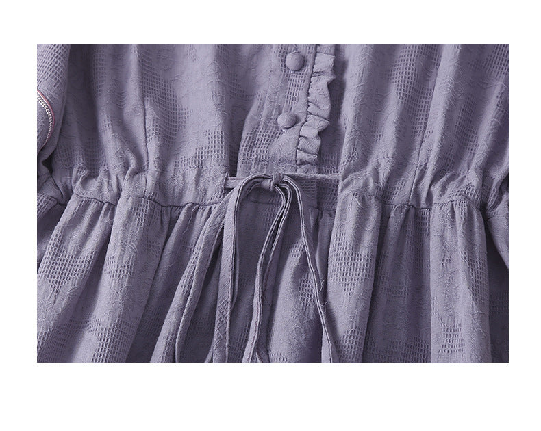 Ethnic Style Cotton and Linen Embroidered Dress Women's 2023 Summer Long Loose Style Lace Collar Short-Sleeved Over-the-Knee Long Dress