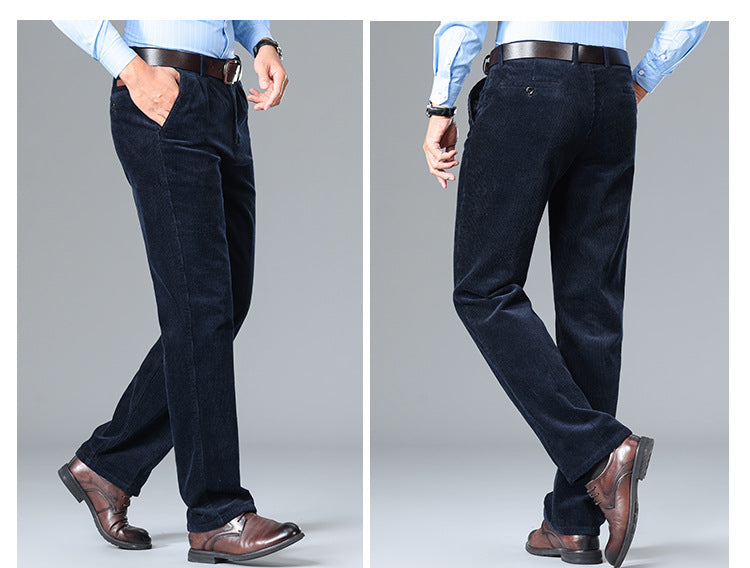 Thick Corduroy Pants Pure Cotton Men's Pants Autumn and Winter Thick Cotton High-Waisted Loose Straight Double-Pleated Corduroy Men's Long Pants