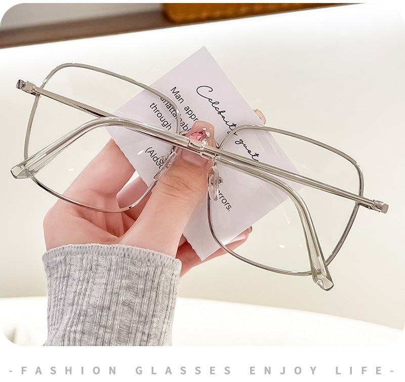 Anti-blue Light Myopia Glasses Women's Light Flat Glasses Metal Frame Internet Red Big Face Slimming Myopia Finished Glasses