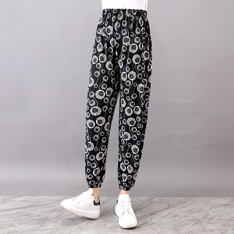 Cross-Border Popular Summer Women's Ice Silk Pants for Middle-Aged and Elderly, Loose Casual Home Pants, Elastic Plus-Size Pants for Square Dancing