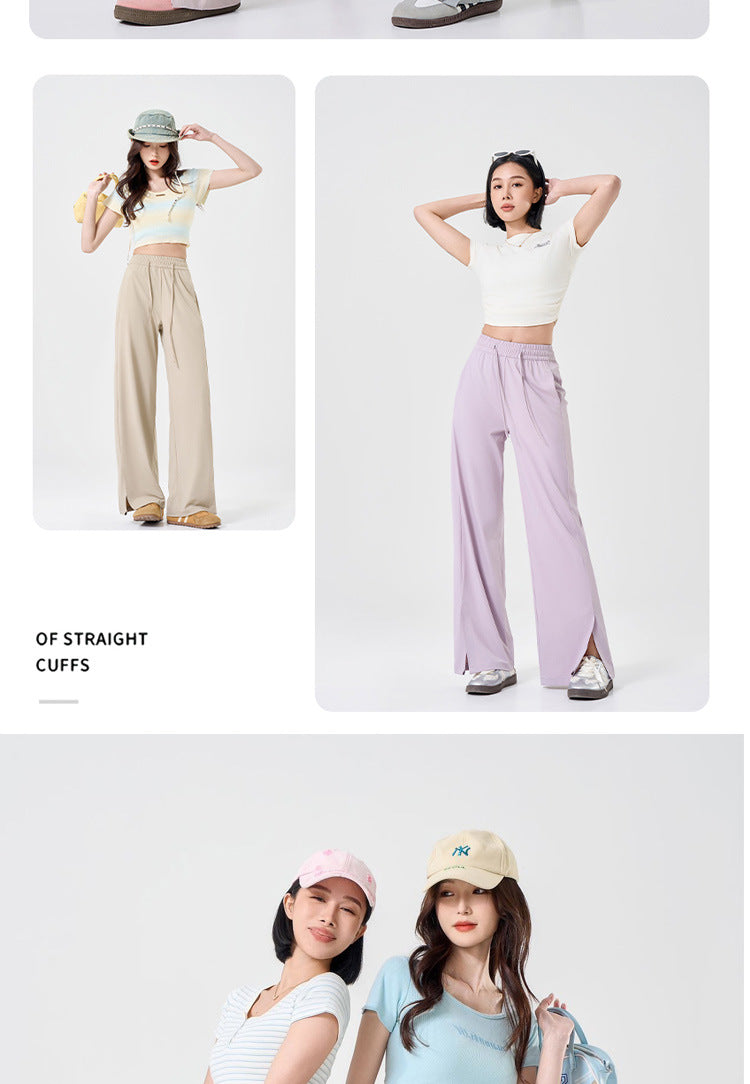 Summer Sunscreen Cool Ice Silk Wide Leg Pants Women's Lightweight Breathable Lazy Style Casual All-match Loose Slimming Straight Leg Pants