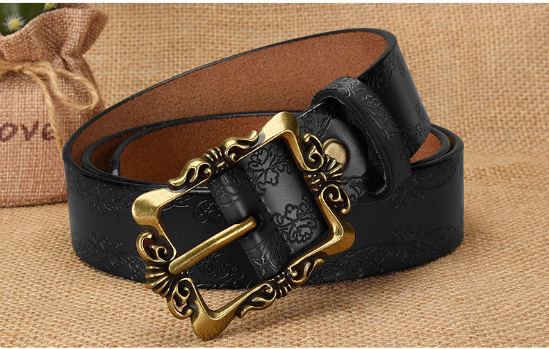 Cross-border European and American Women's Retro Belt Embossed Pattern Pin Buckle Belt Women's Ins Style All-match Simple Casual Pants Belt