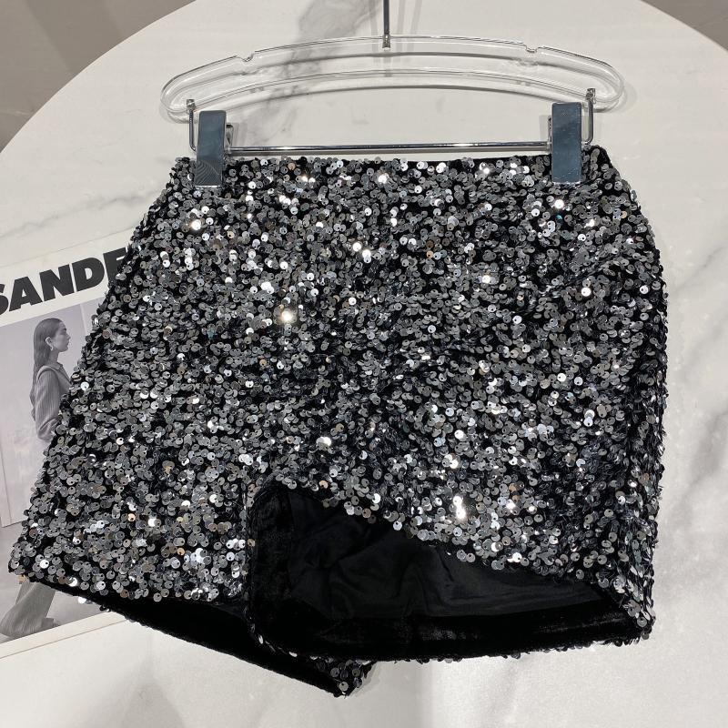 Dropshipping Autum New Full of Sequins Shiny Heavy Zipper Nightclub Socialite Three-Point Shorts Hot Pants for Women