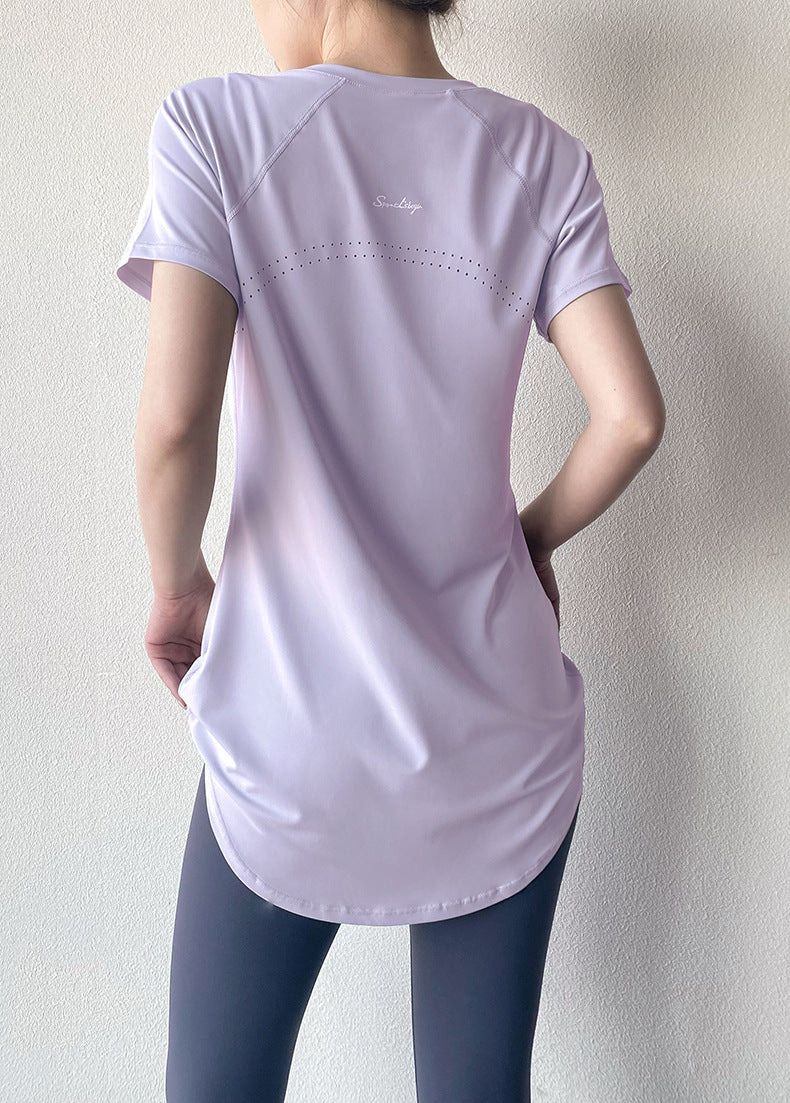 Yoga Clothing Short-sleeved Summer New Mid-length Hip Covering Slimming Quick-drying Top Breathable Fitness Sports T-shirt Women's Thin