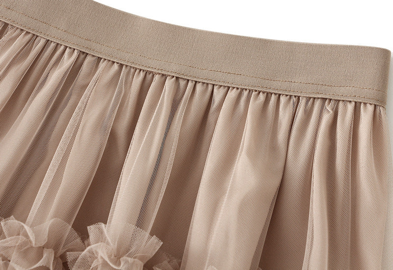 2025 Summer Floor-length Pleated Skirt Women Long Maxi Tulle Skirt for Women High Waist Vintage Mesh Cake Skirt Female